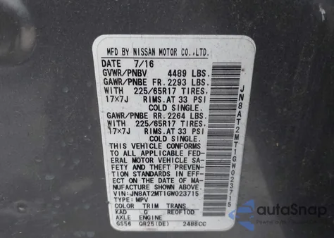 2016 Nissan Rogue S z USA, uszkodzony, nr VIN JN8AT2MT1GW023715